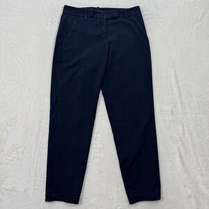 Theory Pants Womens 2 Navy Blue Ainhoa Mauritius Slim Straight Cotton Chino Work